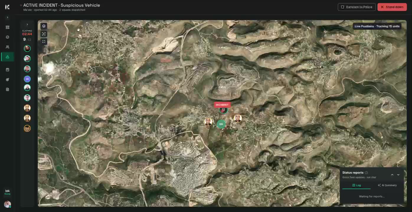 Live incident map with the responding squad panel